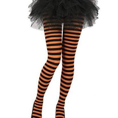 Women's Striped Tights Opaque Microfiber One Size E. Black and Orange